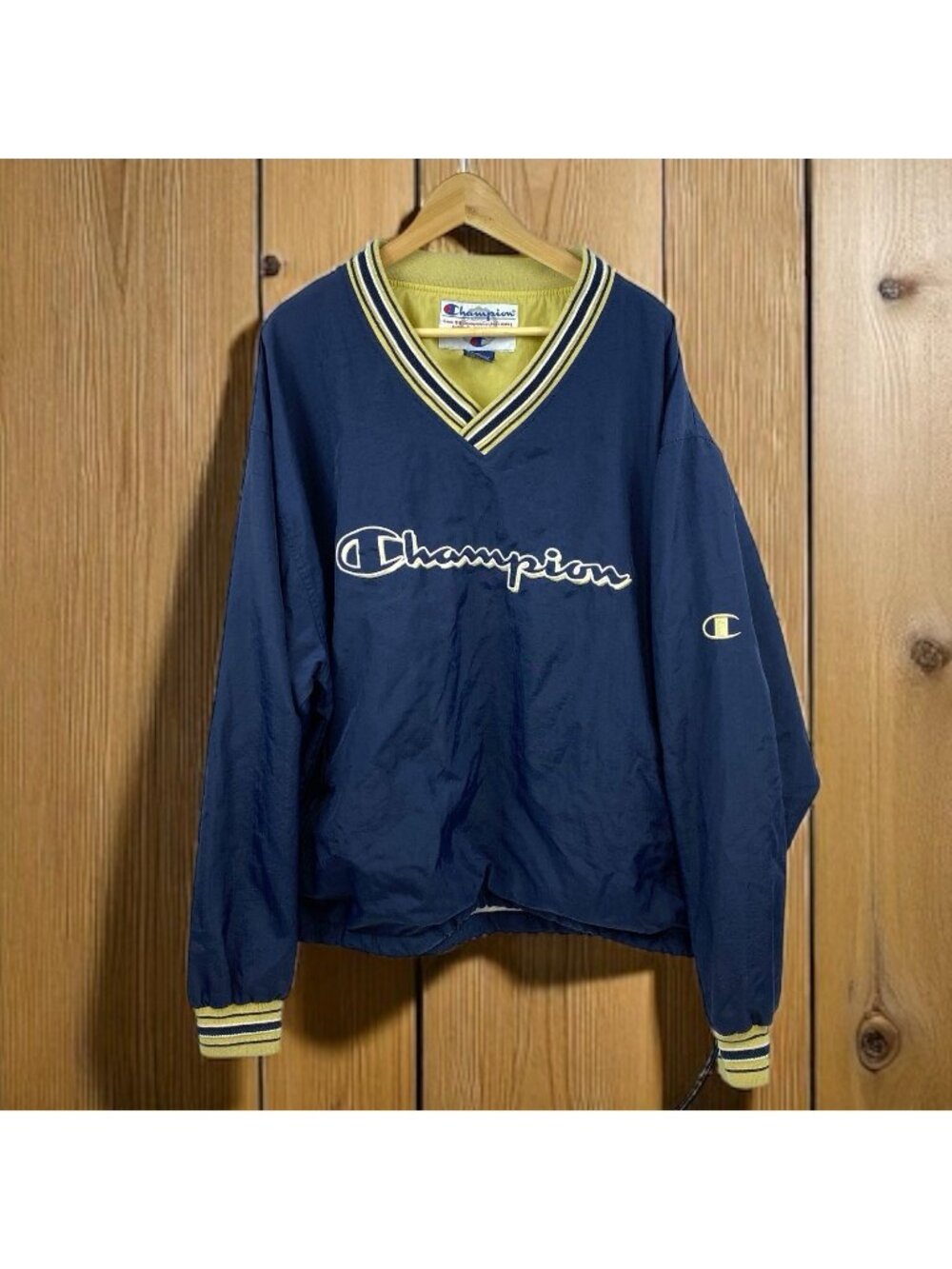 Champion Jacket Pullover Windbreaker VTG 90s Men's XL Blue Pockets Rare V Neck